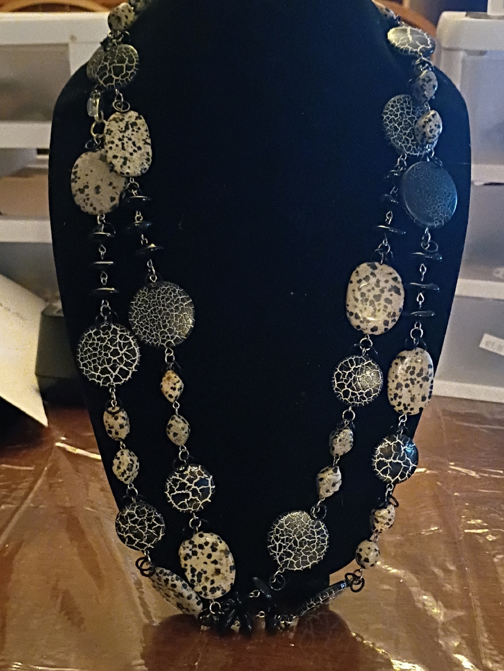 Chico's Black and White Beaded Long Necklace